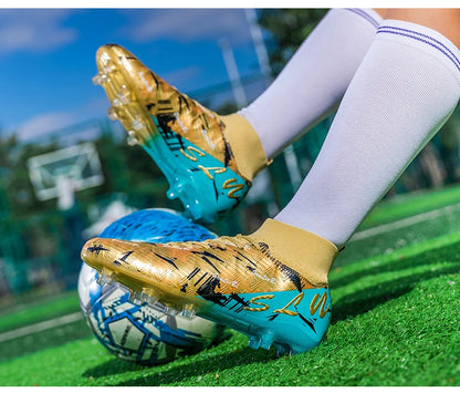 Sapatilhas de futebol de marca e estilo para homem e mulher, botas profissionais de campo, tamanho grande 46, pitões longos, chuteiras de futebol para homem