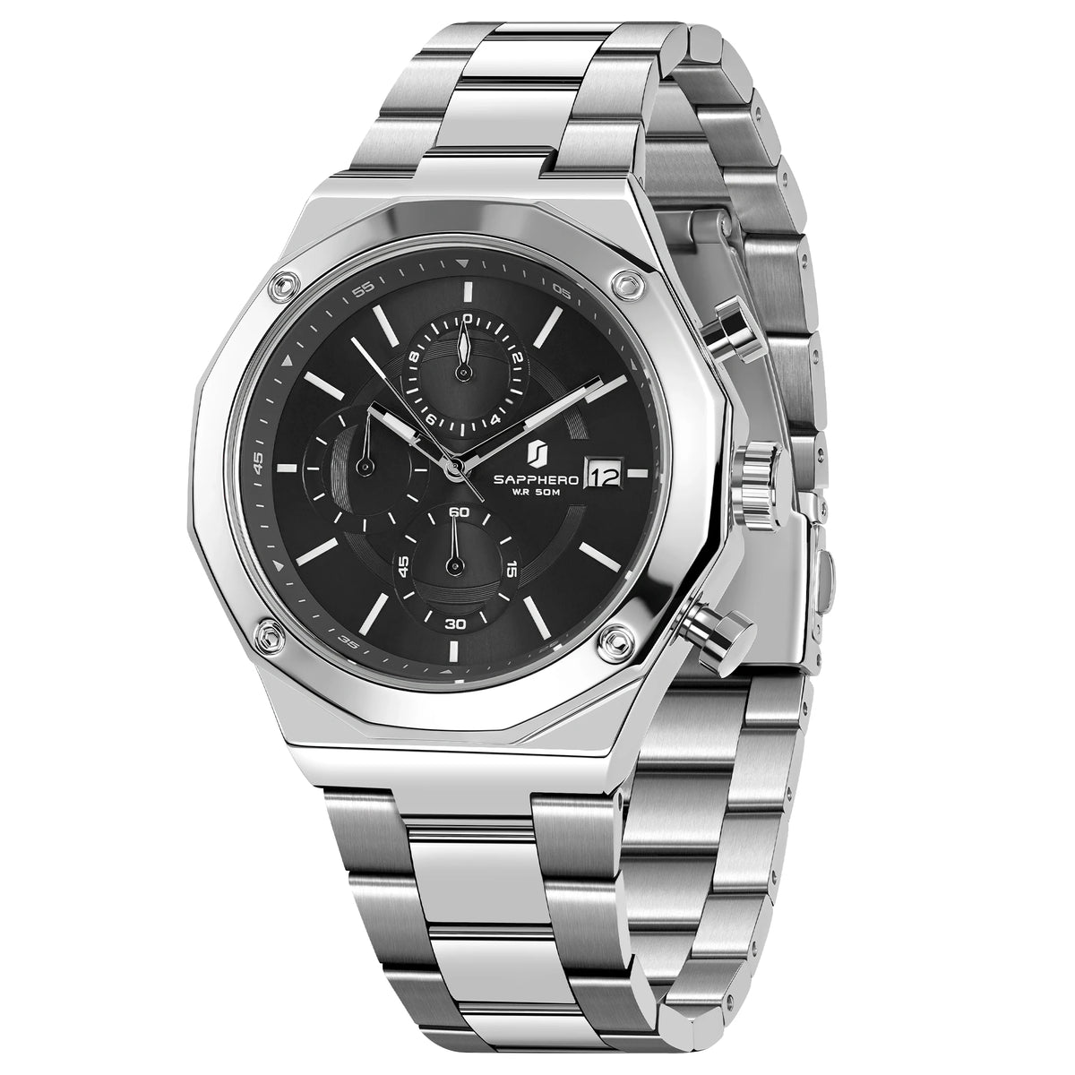 SAPPHERO Roségouden herenhorloge, modieus luxe horloge, roestvrijstalen horloge, waterdicht tot 50 m, herenhorloge, nieuwjaarscadeaus