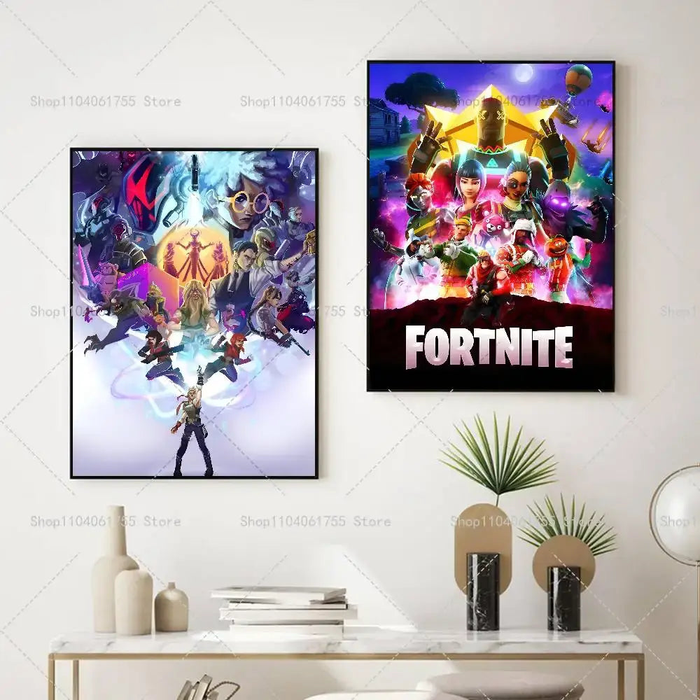 F-Fortnites-Game beliebtes Poster, selbstklebender Kunst-Wandsticker aus wasserfestem Papier für Café, Bar und Zimmerdekor