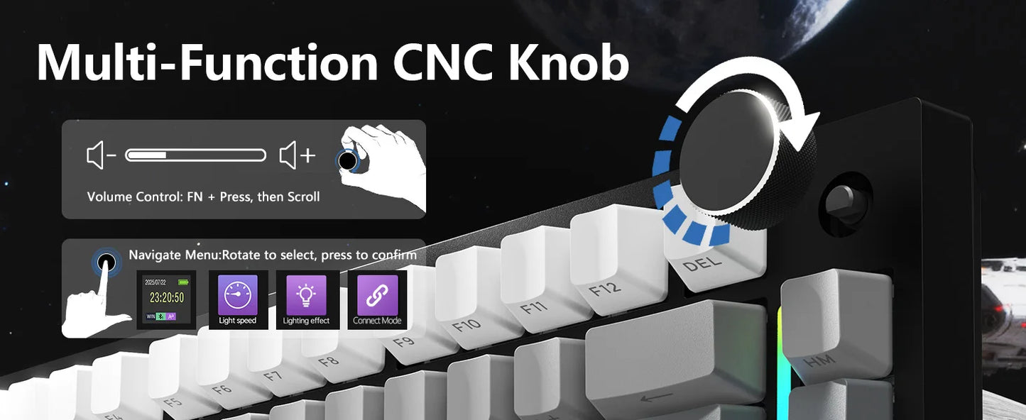 ATTACK SHARK X820 Ultra Gasket Mechanical Keyboard with TFT Screen & Knob, 75% ANSI Layout, Tri-mode, 5 Sound Absorbing Foams
