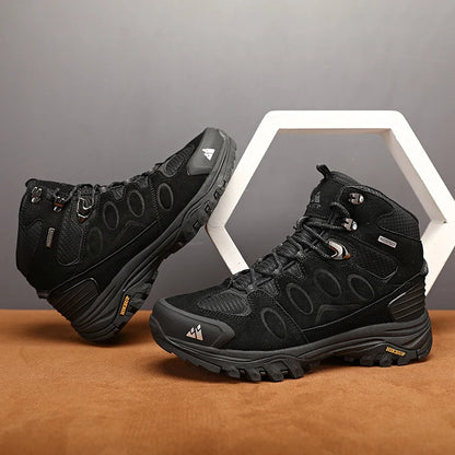 Botas de caminhada de cano alto para homem HIKEUP, calçado de inverno para exterior, com atacadores, antiderrapante, desportivo e casual, botas de trekking em camurça, quentes para homem