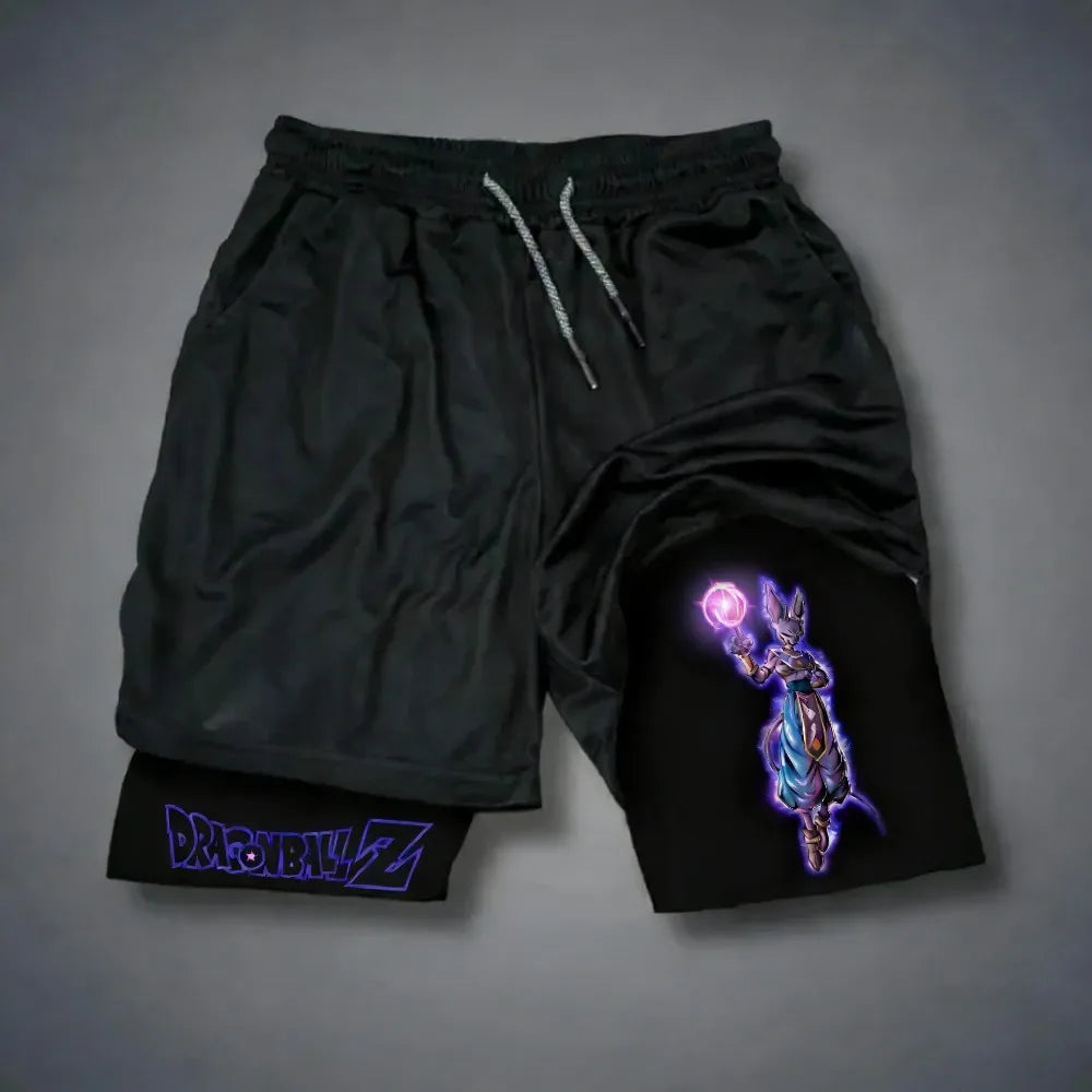 Pantalones cortos deportivos holgados unisex de Harajuku con estampado de anime de Goku de Dragon Ball, transpirables, de secado rápido y de doble capa. Nuevo producto de verano.