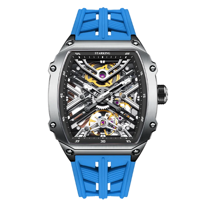 STARKING Men's Waterproof Sports Mechanical Watch, Wear-resistant Silicone Strap, Automatic, Luminous Tonneau Luxury Design