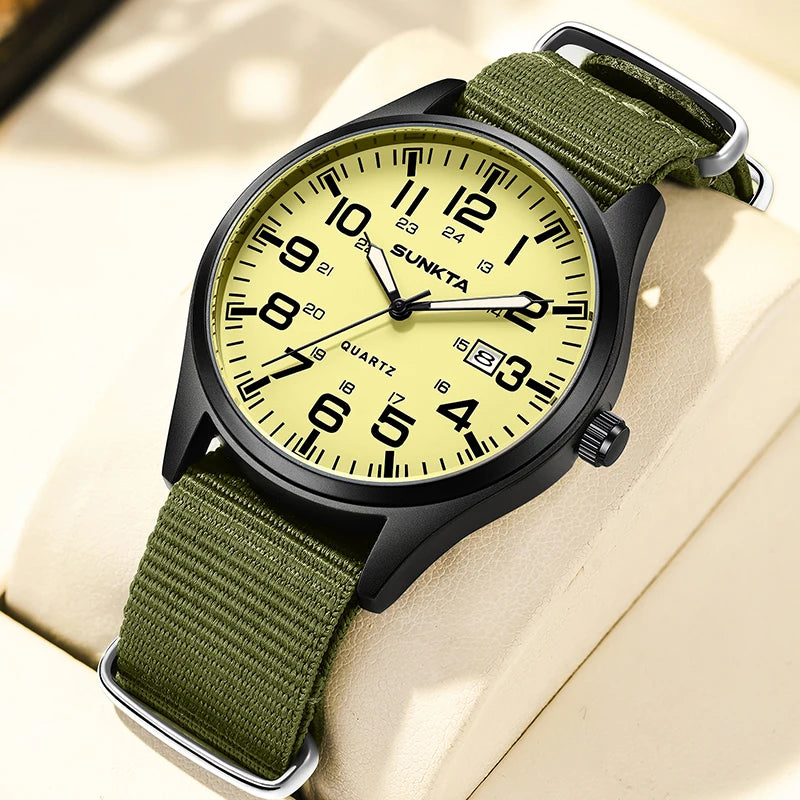 SUNKTA Top luxe herenhorloges, modieuze casual quartz-polshorloges, lichtgevend, 30 m waterdicht, nylon, LIGE-horloges, cadeaus voor mannen, Reloj
