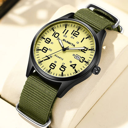 SUNKTA Top luxe herenhorloges, modieuze casual quartz-polshorloges, lichtgevend, 30 m waterdicht, nylon, LIGE-horloges, cadeaus voor mannen, Reloj