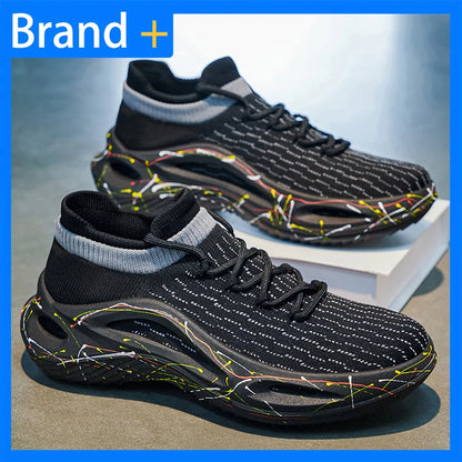 Sapatilhas desportivas para homem em malha leve e macia, sola espessa antiderrapante, estilo ténis, nova moda de primavera, com atacadores, para fitness ao ar livre e corrida