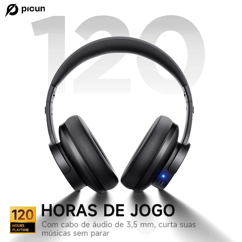 Picun B8 Wireless Bluetooth Headphones – 120H Playtime, Bluetooth 5.3, Low Latency Gaming Headset with Microphone & Deep Bass Sound