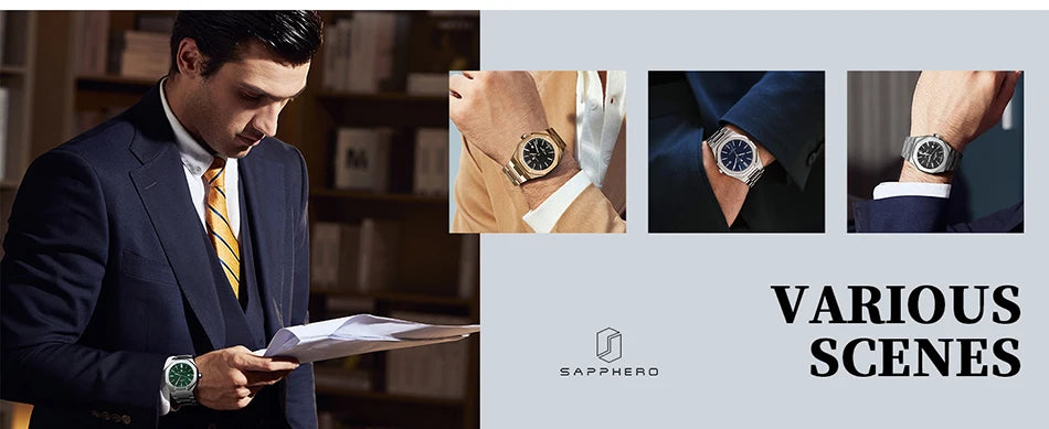 SAPPHERO Roségouden herenhorloge, modieus luxe horloge, roestvrijstalen horloge, waterdicht tot 50 m, herenhorloge, nieuwjaarscadeaus