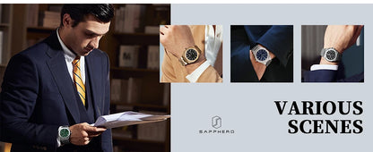 SAPPHERO Roségouden herenhorloge, modieus luxe horloge, roestvrijstalen horloge, waterdicht tot 50 m, herenhorloge, nieuwjaarscadeaus