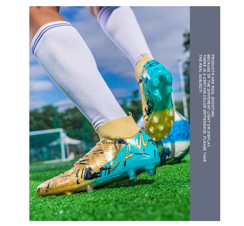 Sapatilhas de futebol de marca e estilo para homem e mulher, botas profissionais de campo, tamanho grande 46, pitões longos, chuteiras de futebol para homem