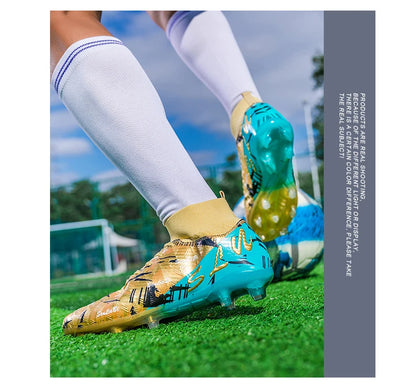Sapatilhas de futebol de marca e estilo para homem e mulher, botas profissionais de campo, tamanho grande 46, pitões longos, chuteiras de futebol para homem