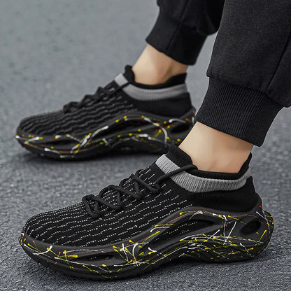 Sapatilhas desportivas para homem em malha leve e macia, sola espessa antiderrapante, estilo ténis, nova moda de primavera, com atacadores, para fitness ao ar livre e corrida