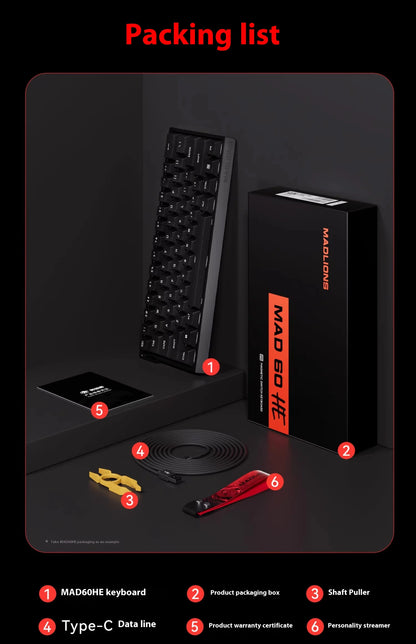 MADLIONS MAD60HE MAD68HE Magnetic Switch Keyboard Mechanical Keyboard 8000Hz 0.01mmRT Wired Custom Valorant Gaming Keyboard