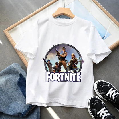 Summer New Fortnite Children T-shirts Cartoon Character Graphic T-shirt Casual Sports Short Sleeves Sports Tops Kids Boys Clothing