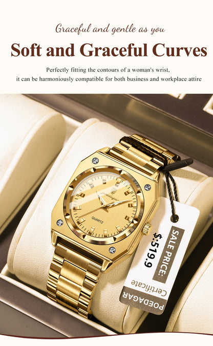 POEDAGAR Fashion Square Ladies Wristwatch Stainless Steel Waterproof Luminous Woman Watch Elegant Luxury Women's Quartz Watches