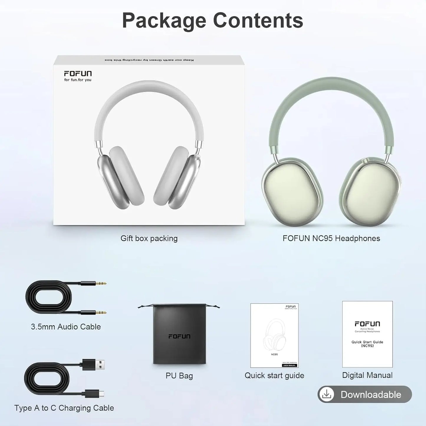 NC95 Hybrid Active Noise Cancelling Headphones Wireless Bluetooth 6.0 Over Ear Headphones with 65H Playtime, Hi-Res Audio, Knob Control