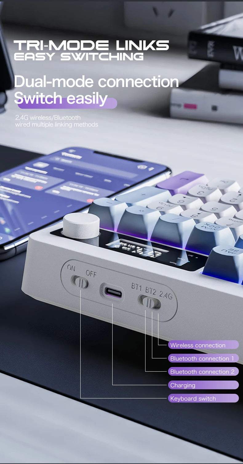 Xunfox TK100 Bluetooth Wireless Dual-Mode Keyboard Desktop Laptop Office E-Sports Gaming RGB Light Effect Charging Robot Feel