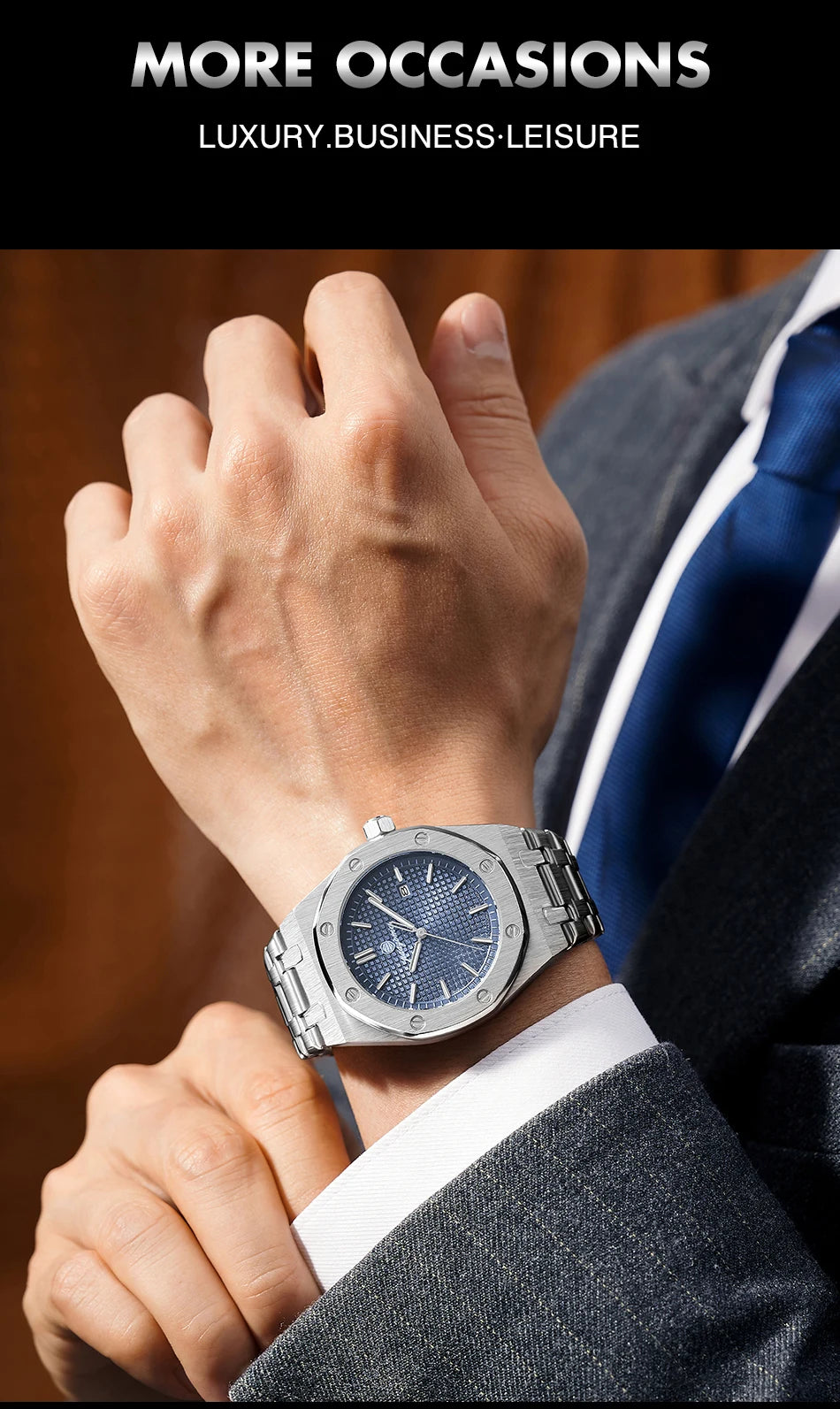PAAZOMU Luxe vierkant herenhorloge met quartz, waterdicht, verlicht datumvenster, herenhorloge van roestvrij staal, zakelijke herenhorloges
