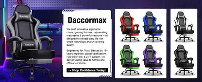 Daccormax Ergonomic Gaming Chair with Footrest, 170° Reclining PU Leather Racing Chair with Lumbar Support, Headrest & Office Comfort