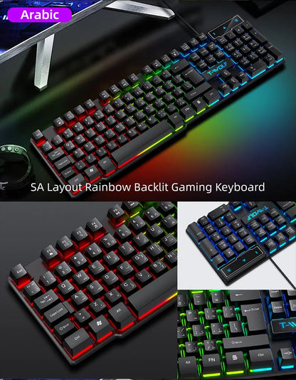 Mechanical feel Gaming Keyboard Light Backlit RGB wired keyboard USB office home  media keys Russian Spanish Arabic English