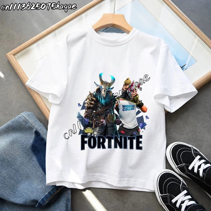 Summer New Fortnite Children T-shirts Cartoon Character Graphic T-shirt Casual Sports Short Sleeves Sports Tops Kids Boys Clothing