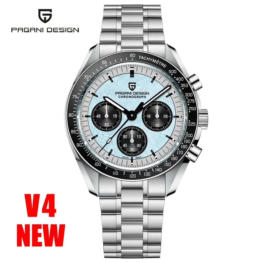 Montre pour homme PAGANI DESIGN (nouveau modèle V5 PD1701) – Chronographe sportif de type « Speed » à quartz, verre saphir avec traitement antireflet, étanche jusqu'à 100 mètres.