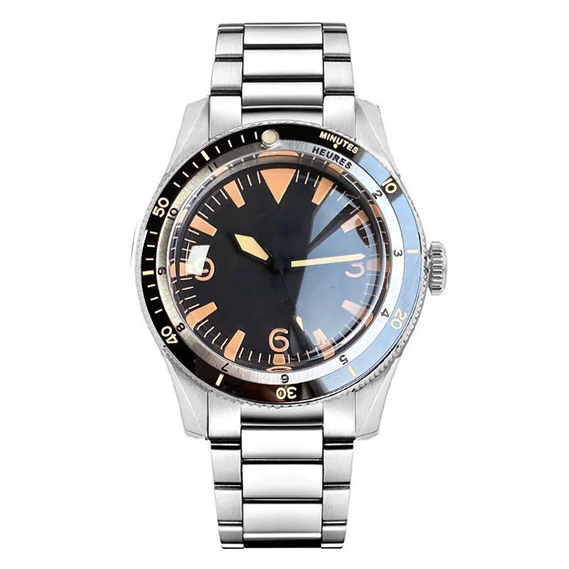 Tandorio NH35A PT5000 Mechanical Men's Watch 20BAR Waterproof Sapphire Luminous Red Black Dial Stainless Steel Bracelet New Clock