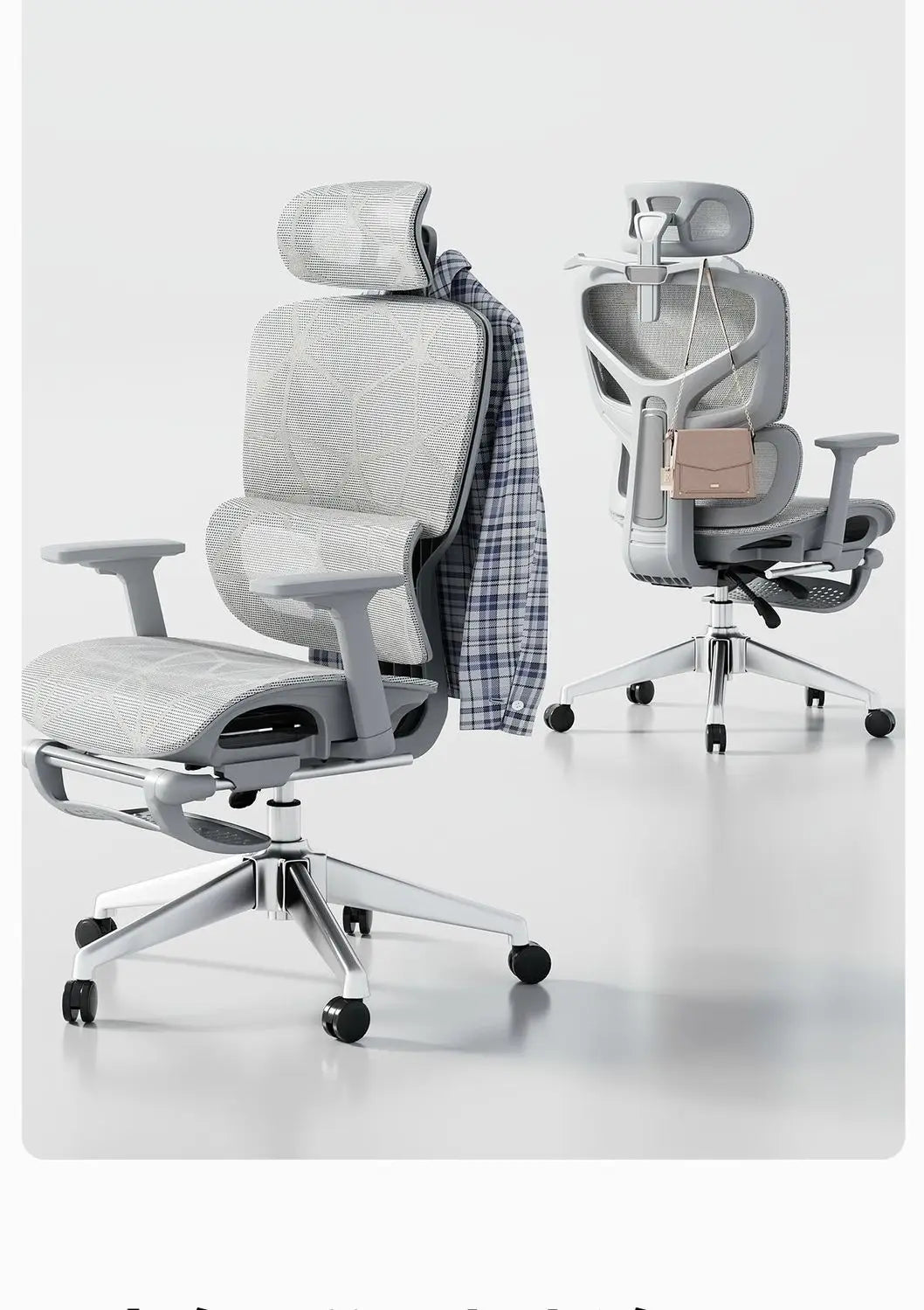 Adjustable Ergonomic Mesh Office Chair, Breathable High Back Computer Desk Chair with 6D Lumbar Support & Retractable Footrest
