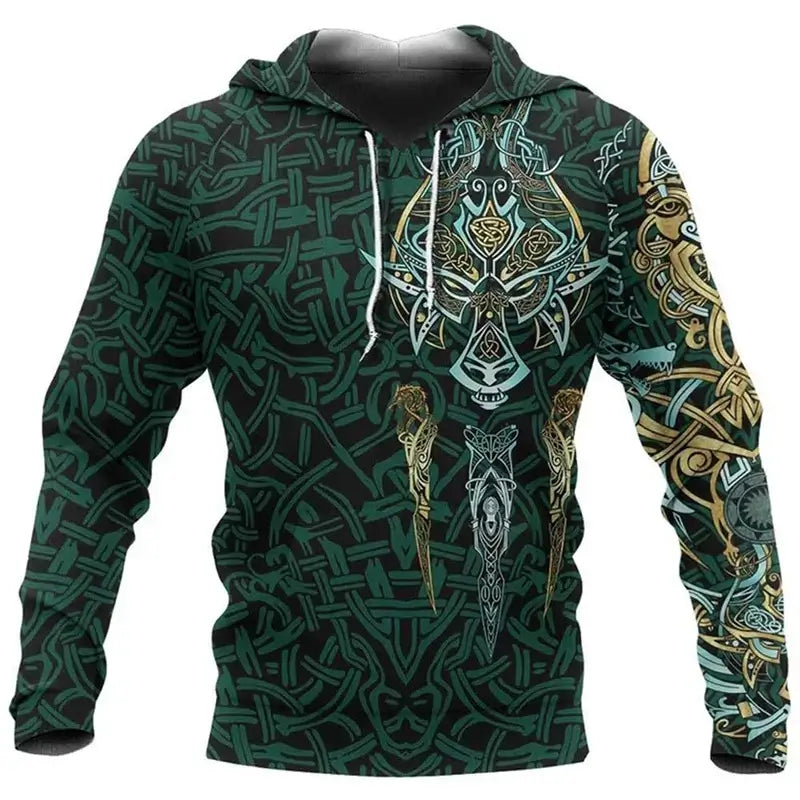 2024 Mens Hoodies Eagle Tattoo Pattern Vikings 3D Printed Fashion Casual Harajuku Hip Hop Autumn And Winter Oversized Sudaderas, produit gaming premium Fraquane