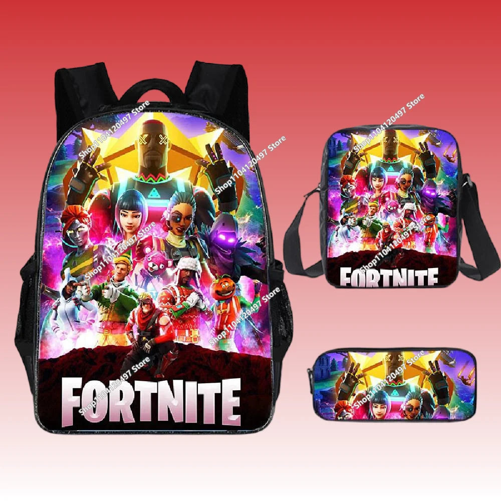 Fortnite Anime Character New Backpacks Cartoon Battle Royale Student 3-piece Set Book Bag Meal Box Pen Bag Anime Gifts
