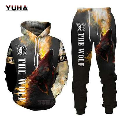 Moda Otoño: sudaderas con capucha con estampado de león y lobo, piel de tigre blanco en 3D por toda la prenda, sudadera de hombre, chaqueta unisex con cremallera, chaqueta informal