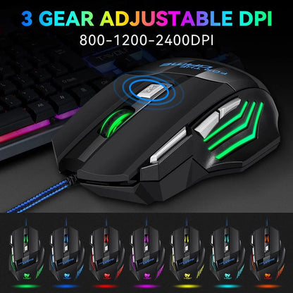 KEBIDUMEI Wired Gaming Mouse 7 Buttons RGB Backlit Mouse Ergonomic USB Mouse 2400 DPI 3 Level DPI For PC Laptop Windows Mac OS