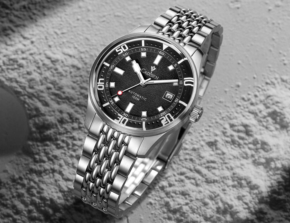 CADISEN Automatic Mechanical Watch Men's Silver Business Casual Waterproof Watch Japan MIYOTA 8215 Movement Domed Glass Men's Watch
