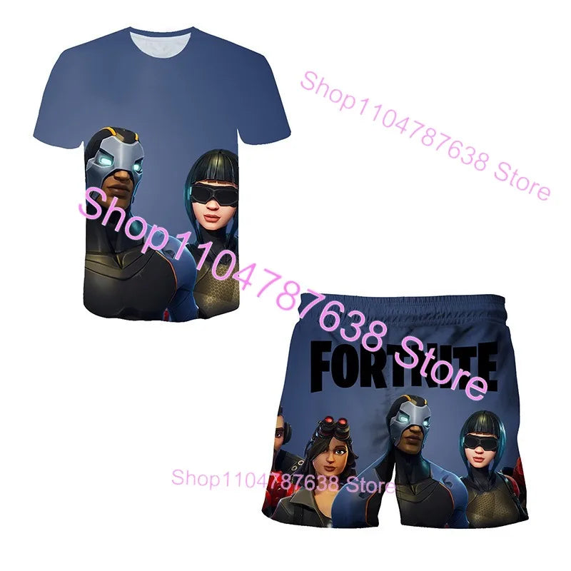 2PCS Suits F-Fortnite Victory 3D T-shirt Shorts Kids Tops Girls Boys Battle Royale Clothes Harajuku Tees Hero Children T-Shirt
