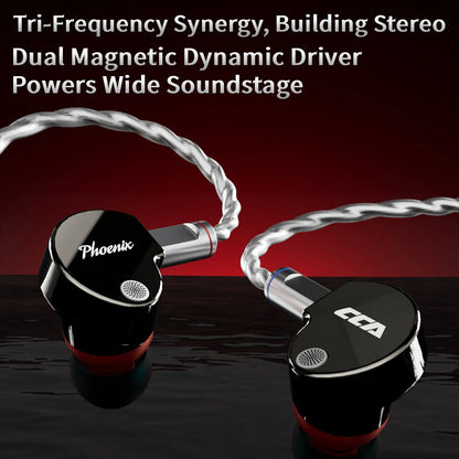 CCA Phoenix Metal Alloy Body 10mm Dual Magnetic Dynamic Coil HIFI Sound Quality In Ear Wired Esports Music Earphones