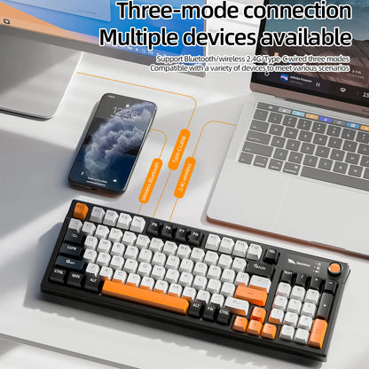 SMAILWOLF MK95 Bluetooth Wireless Korean Customized Mechanical Keyboard e-Sports 3 Modes Laptop Office Game Full Key Hot Swappable RGB Lighting Effects