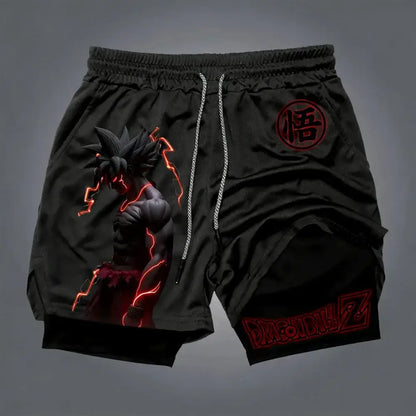 Dragon Ball Goku Unisex Harajuku Anime Printed 2026 Summer New Product Loose Sports Breathable Quick Drying Double Layer Shorts, Produit gaming premium Fraquane