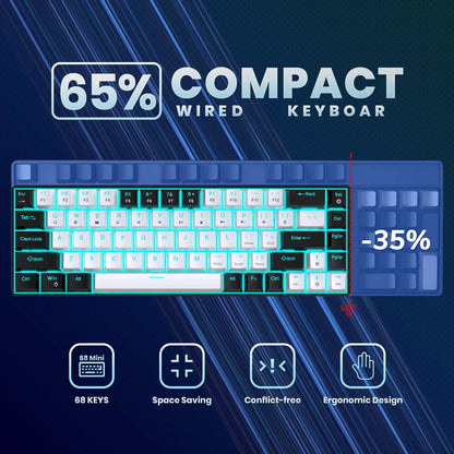 Hot sale HXSJ V800 68 key wired keyboard Hot swappable switch ergonomic ice blue backlight durability gaming mechanical keyboard