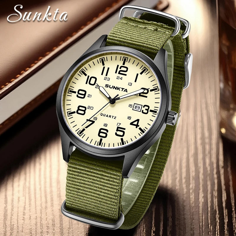 SUNKTA Top luxe herenhorloges, modieuze casual quartz-polshorloges, lichtgevend, 30 m waterdicht, nylon, LIGE-horloges, cadeaus voor mannen, Reloj