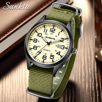 SUNKTA Top luxe herenhorloges, modieuze casual quartz-polshorloges, lichtgevend, 30 m waterdicht, nylon, LIGE-horloges, cadeaus voor mannen, Reloj