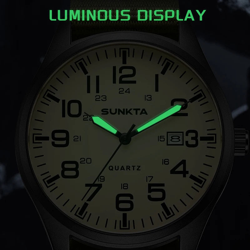 SUNKTA Top luxe herenhorloges, modieuze casual quartz-polshorloges, lichtgevend, 30 m waterdicht, nylon, LIGE-horloges, cadeaus voor mannen, Reloj