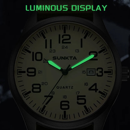 SUNKTA Top luxe herenhorloges, modieuze casual quartz-polshorloges, lichtgevend, 30 m waterdicht, nylon, LIGE-horloges, cadeaus voor mannen, Reloj