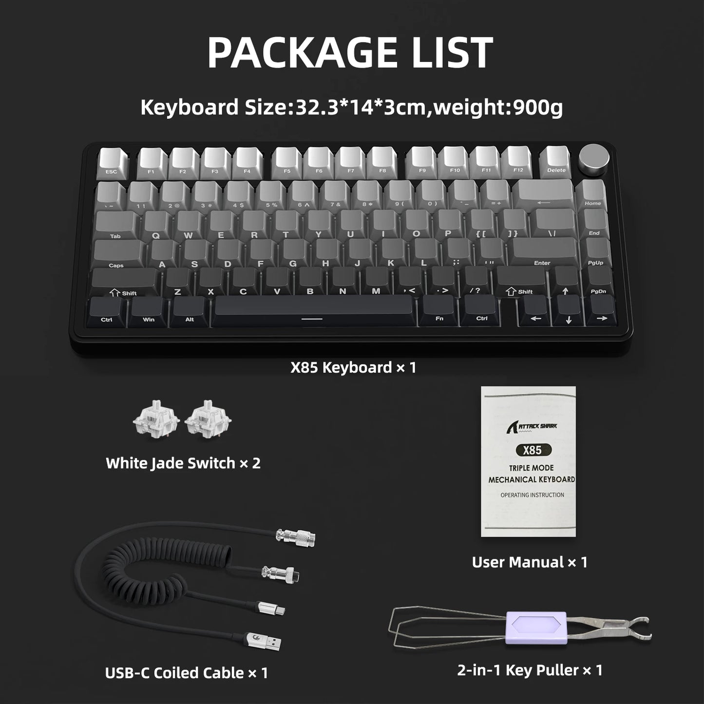 ATTACK SHARK X85 Tri-mode Gasket 75% Mechanical Keyboard with CNC Knob, 5-Layer Padding, Hot Swappable, RGB Backlight, NKRO