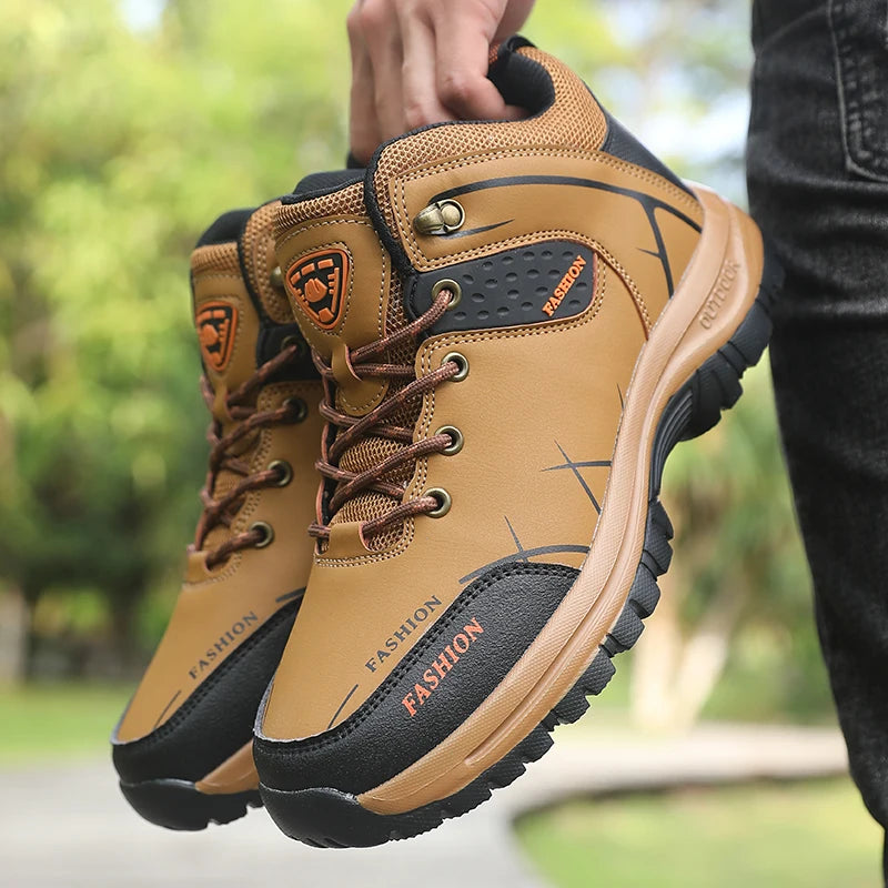 Retro Men’s Hiking Boots for Spring and Autumn, Comfortable Breathable Anti-Slip Hiking Shoes, Outdoor Camping Waterproof Work Shoes, Sizes 39-46