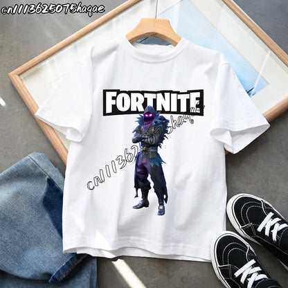 Summer New Fortnite Children T-shirts Cartoon Character Graphic T-shirt Casual Sports Short Sleeves Sports Tops Kids Boys Clothing