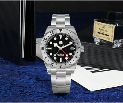 San Martin 39mm NH34 GMT Men's Luxury Watch Bidirectional Aluminum Bezel Automatic Mechanical Sapphire 100M Waterproof SN0109