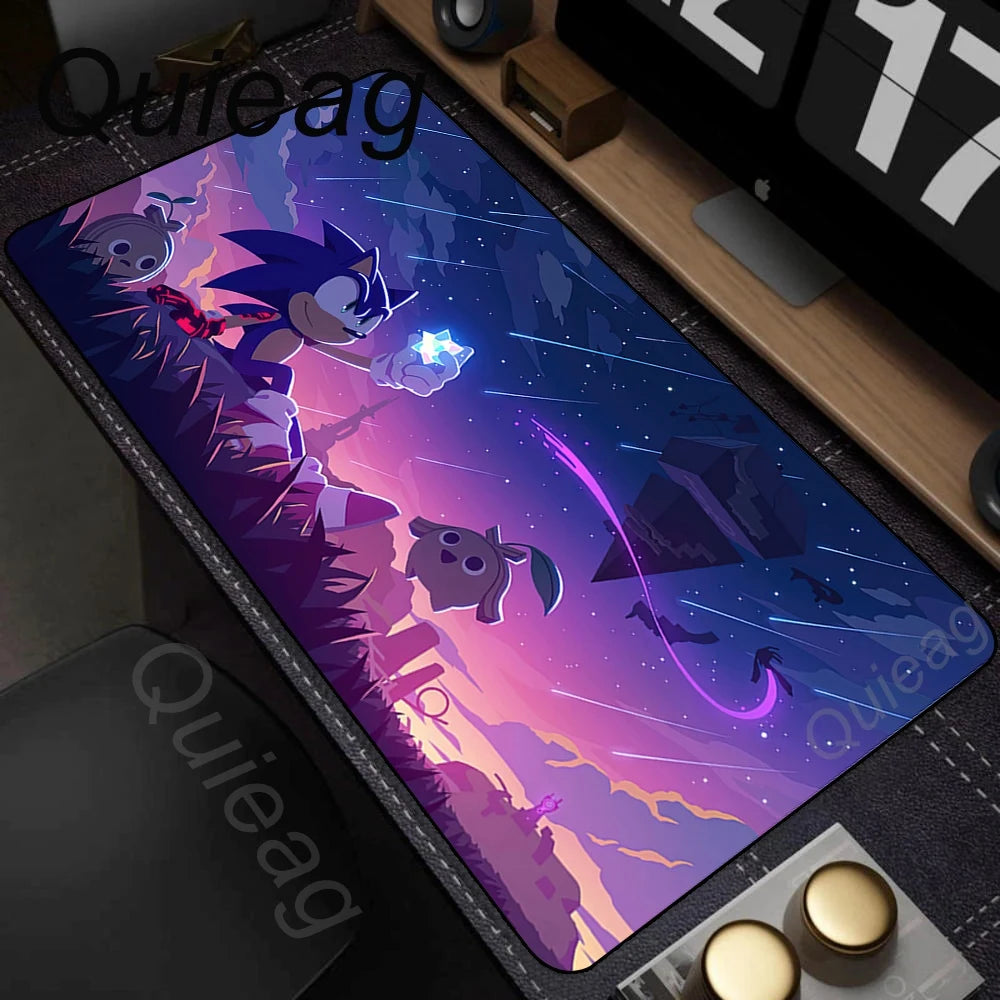 Anime Sonic The Hedgehog egérpad XXL íróasztali szőnyeg Lockrand játék kiegészítőkkel, HD nyomtatású egérpad, játék billentyűzet alátét, párnázott szőnyeg