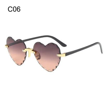 Ochelari de soare în formă de inimă, cu ramă metalică fără ramă, lentile degradate, ochelari de soare „Love Heart” pentru femei, protecție UV400