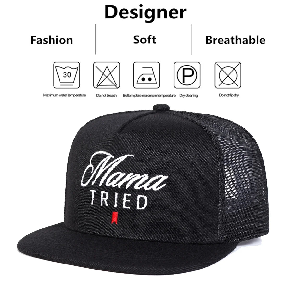 2PCSSET Unisex Mama TRIED Embroidery Hip-hop Net Hats Spring Summer Outdoor Adjustable Sports Casual Baseball Caps Sunscreen Hat