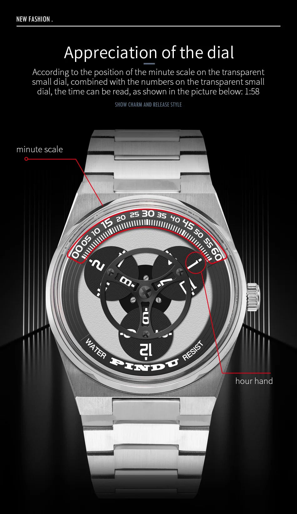 PINDU Design New Stainless Steel Mechanical Watch Men TOP-Luxury Sapphire Mirror Miyota 8215 Movement Waterproof Automatic Watch